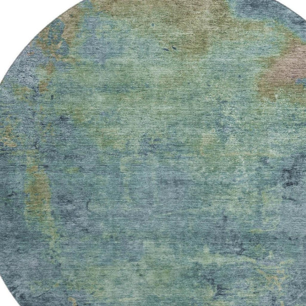 HomeRoots 8' Round Washable Area Rug in Blue Green & Beige - UV Protected, Stain-Resistant, Stylish & Soft 692742