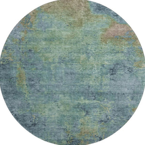 HomeRoots 8' Round Washable Area Rug in Blue Green & Beige - UV Protected, Stain-Resistant, Stylish & Soft 692742
