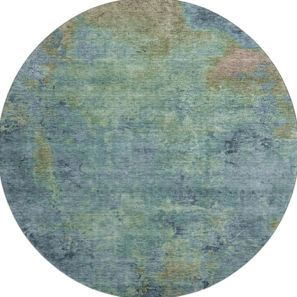 HomeRoots 8' Round Washable Area Rug in Blue Green & Beige - UV Protected, Stain-Resistant, Stylish & Soft 692742