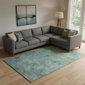 HomeRoots 10' x 14' Washable Abstract Area Rug in Blue, Green, Beige - Durable, UV-Protected for Busy Homes 692745