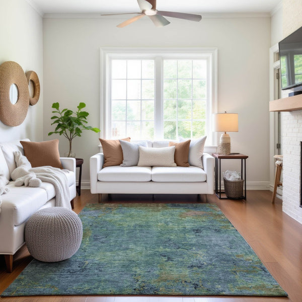HomeRoots 10' x 14' Washable Abstract Area Rug in Blue, Green, Beige - Durable, UV-Protected for Busy Homes 692745