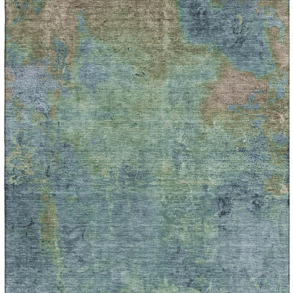 HomeRoots 10' x 14' Washable Abstract Area Rug in Blue, Green, Beige - Durable, UV-Protected for Busy Homes 692745