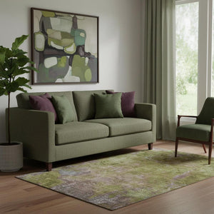HomeRoots 5' Washable Abstract Area Rug in Green, Brown & Beige - UV Protection & Stain Resistant Design! 692747