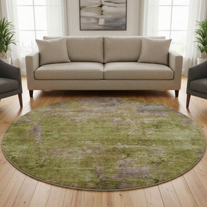 HomeRoots 8' X 8' Abstract Washable Round Rug in Green, Brown & Beige - UV Protected, Stain Resistant, Soft Comfort 692748