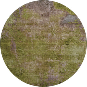 HomeRoots 8' X 8' Abstract Washable Round Rug in Green, Brown & Beige - UV Protected, Stain Resistant, Soft Comfort 692748