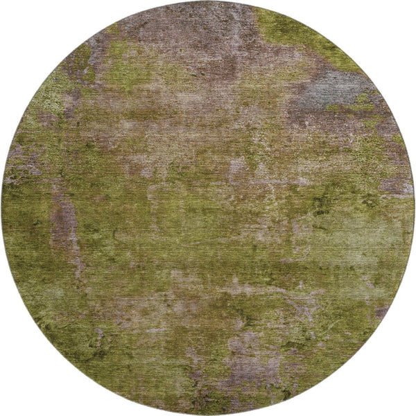 HomeRoots 8' X 8' Abstract Washable Round Rug in Green, Brown & Beige - UV Protected, Stain Resistant, Soft Comfort 692748