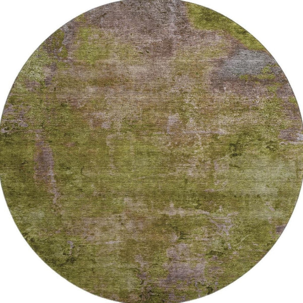 HomeRoots 8' X 8' Abstract Washable Round Rug in Green, Brown & Beige - UV Protected, Stain Resistant, Soft Comfort 692748