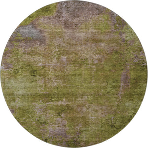 HomeRoots 8' X 8' Abstract Washable Round Rug in Green, Brown & Beige - UV Protected, Stain Resistant, Soft Comfort 692748