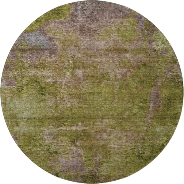 HomeRoots 8' X 8' Abstract Washable Round Rug in Green, Brown & Beige - UV Protected, Stain Resistant, Soft Comfort 692748