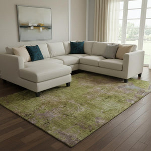 HomeRoots 8' Stylish Green, Brown & Beige Abstract Washable Area Rug - UV Protected, Stain Resistant Comfort 692749