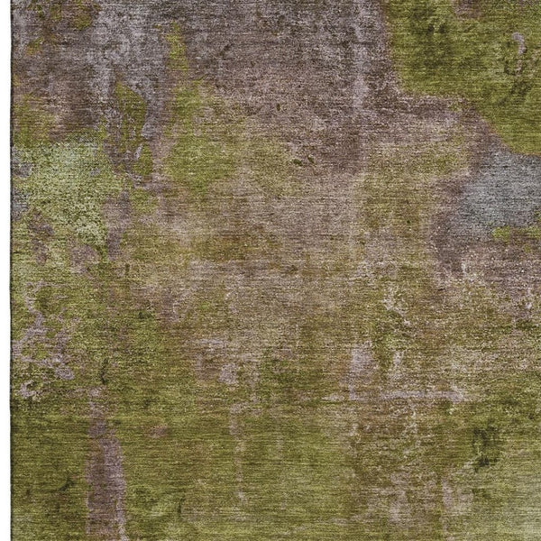 HomeRoots 8' Stylish Green, Brown & Beige Abstract Washable Area Rug - UV Protected, Stain Resistant Comfort 692749