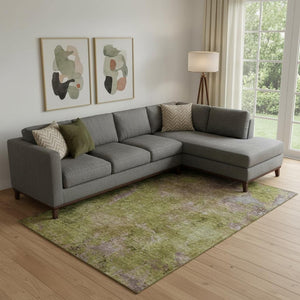 HomeRoots 10' X 14' Stylish Green, Brown & Beige Abstract Washable Area Rug with UV Protection & Non-Slip Backing 692751