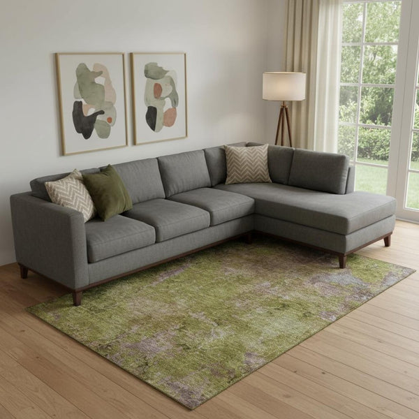 HomeRoots 10' X 14' Stylish Green, Brown & Beige Abstract Washable Area Rug with UV Protection & Non-Slip Backing 692751