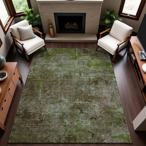 HomeRoots 5' X 8' Coffee Green and Taupe Abstract Area Rug - Washable, UV Protected, Stylish & Durable Design 692753