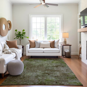 HomeRoots 5' X 8' Coffee Green and Taupe Abstract Area Rug - Washable, UV Protected, Stylish & Durable Design 692753