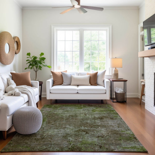 HomeRoots 5' X 8' Coffee Green and Taupe Abstract Area Rug - Washable, UV Protected, Stylish & Durable Design 692753