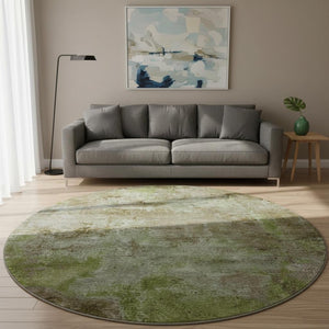 HomeRoots 8' X 8' Coffee Green & Taupe Abstract Washable Round Rug - Stylish, Durable, UV Protected for All Spaces 692754