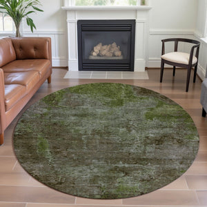 HomeRoots 8' X 8' Coffee Green & Taupe Abstract Washable Round Rug - Stylish, Durable, UV Protected for All Spaces 692754