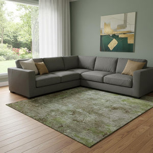 HomeRoots 8' Coffee Green and Taupe Abstract Area Rug – Washable, Stain-Resistant, UV-Protected for Modern Homes 692755