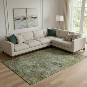 HomeRoots 9' X 12' Coffee Green and Taupe Abstract Washable Area Rug - Durable, UV-Protected for Modern Homes 692756