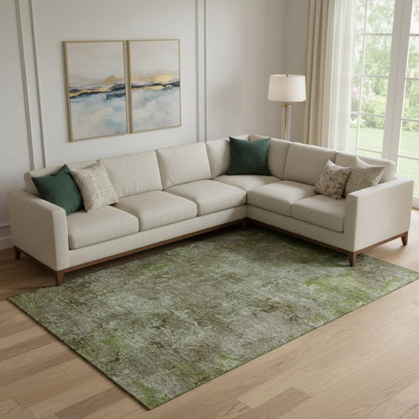 HomeRoots 9' X 12' Coffee Green and Taupe Abstract Washable Area Rug - Durable, UV-Protected for Modern Homes 692756