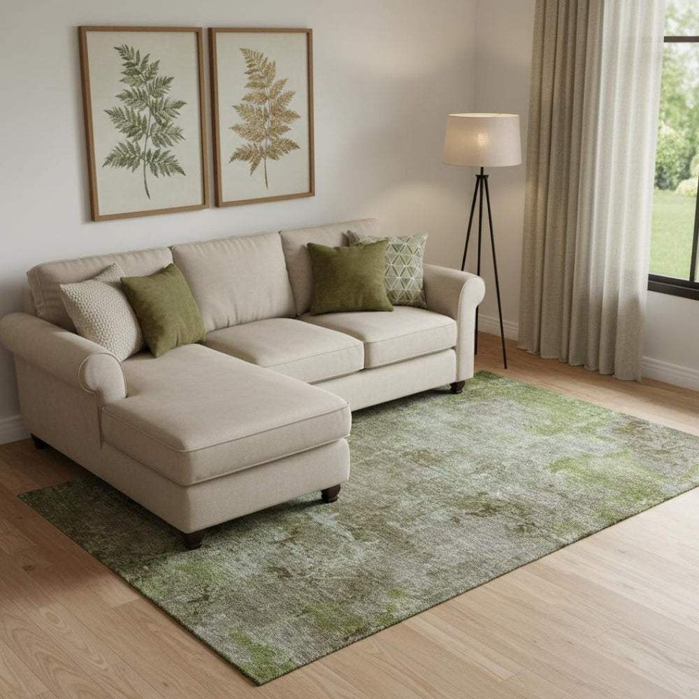 HomeRoots 10' X 14' Abstract Coffee Green & Taupe Area Rug – Stain-Resistant, UV-Protected, Modern Design 692757