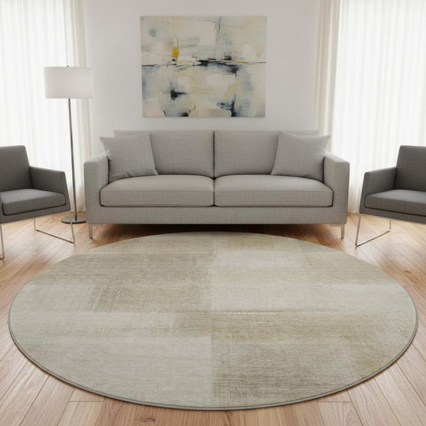 HomeRoots 8' X 8' Modern Taupe & Ivory Geometric Round Rug - Washable, UV Protected, Durable for Active Homes 692760