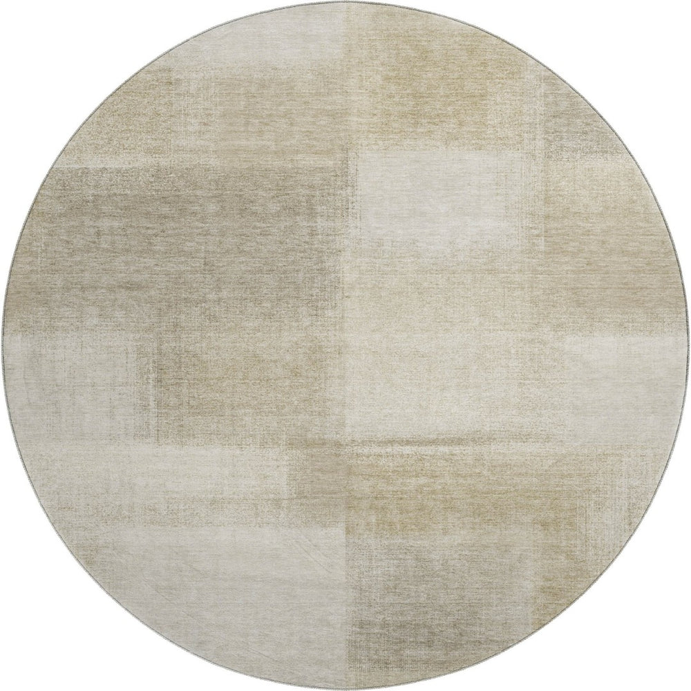 HomeRoots 8' X 8' Modern Taupe & Ivory Geometric Round Rug - Washable, UV Protected, Durable for Active Homes 692760