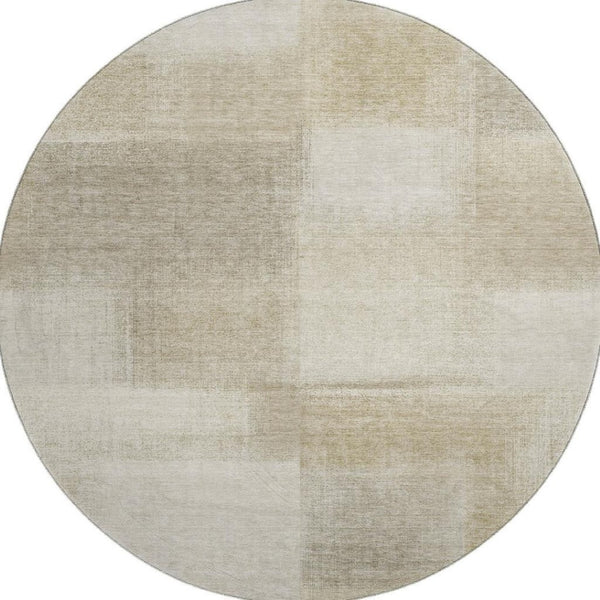 HomeRoots 8' X 8' Modern Taupe & Ivory Geometric Round Rug - Washable, UV Protected, Durable for Active Homes 692760