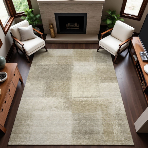 HomeRoots 10' X 14' Taupe & Ivory Geometric Area Rug - Durable, Washable, UV Protected for Family Spaces 692763