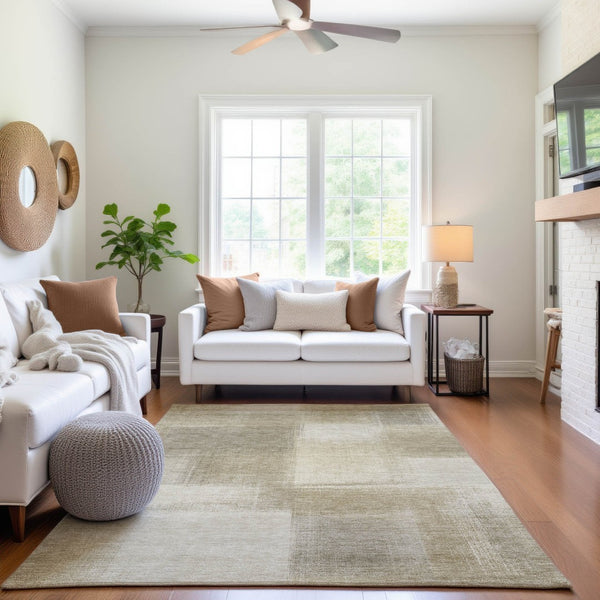 HomeRoots 10' X 14' Taupe & Ivory Geometric Area Rug - Durable, Washable, UV Protected for Family Spaces 692763