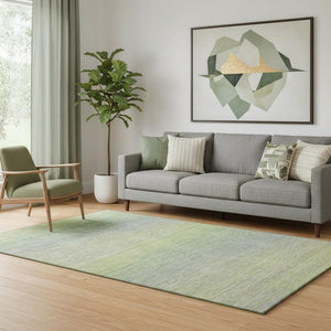 HomeRoots 5' X 8' Artichoke Green & Gray Striped Area Rug - Washable, UV Protected, Durable for Kids & Pets 692765