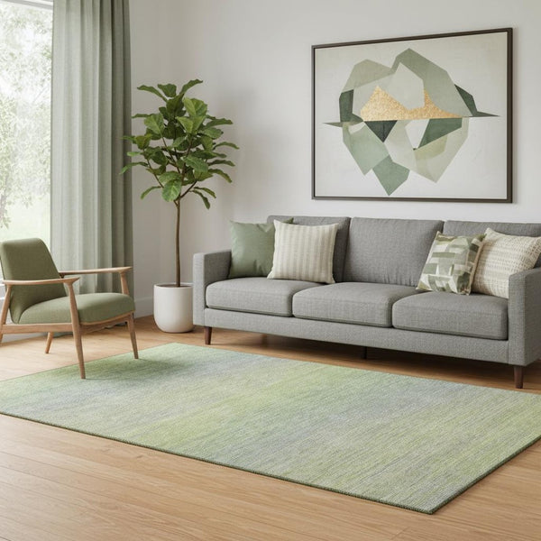 HomeRoots 5' X 8' Artichoke Green & Gray Striped Area Rug - Washable, UV Protected, Durable for Kids & Pets 692765
