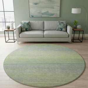 HomeRoots 8' X 8' Artichoke Green & Gray Striped Washable Round Rug – Durable, Stain Resistant & UV Protected! 692766