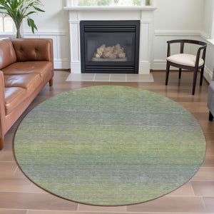 HomeRoots 8' X 8' Artichoke Green & Gray Striped Washable Round Rug – Durable, Stain Resistant & UV Protected! 692766