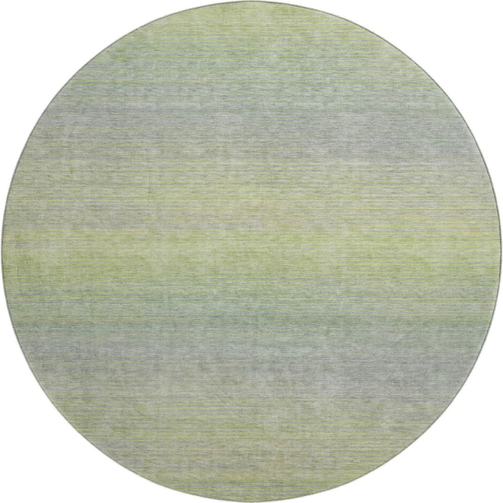 HomeRoots 8' X 8' Artichoke Green & Gray Striped Washable Round Rug – Durable, Stain Resistant & UV Protected! 692766