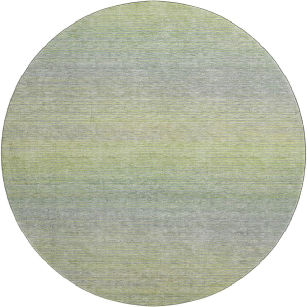 HomeRoots 8' X 8' Artichoke Green & Gray Striped Washable Round Rug – Durable, Stain Resistant & UV Protected! 692766