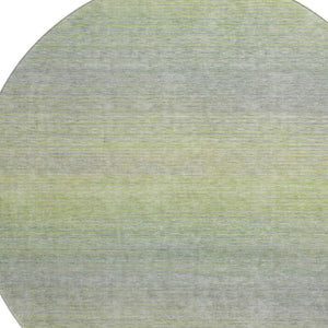 HomeRoots 8' X 8' Artichoke Green & Gray Striped Washable Round Rug – Durable, Stain Resistant & UV Protected! 692766