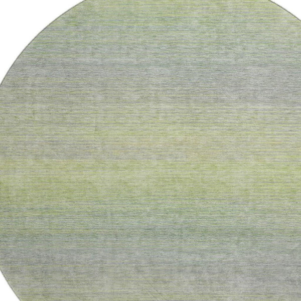 HomeRoots 8' X 8' Artichoke Green & Gray Striped Washable Round Rug – Durable, Stain Resistant & UV Protected! 692766