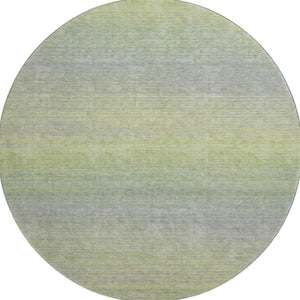 HomeRoots 8' X 8' Artichoke Green & Gray Striped Washable Round Rug – Durable, Stain Resistant & UV Protected! 692766