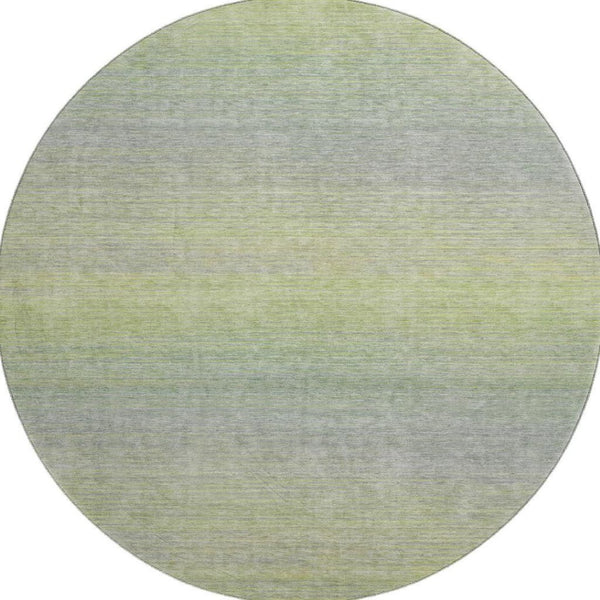 HomeRoots 8' X 8' Artichoke Green & Gray Striped Washable Round Rug – Durable, Stain Resistant & UV Protected! 692766
