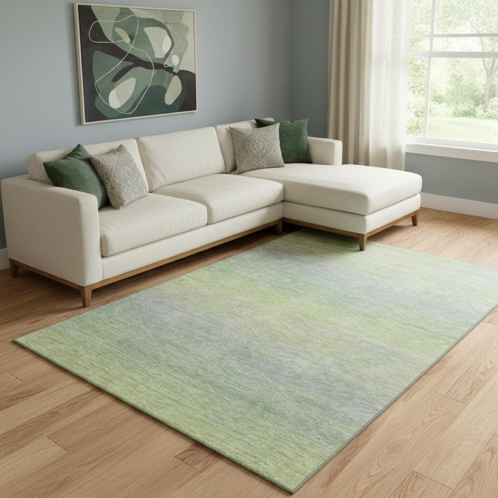 HomeRoots 8' Artichoke Green and Gray Striped Area Rug - Washable, UV Protected, Non-Slip for High Traffic Spaces 692767