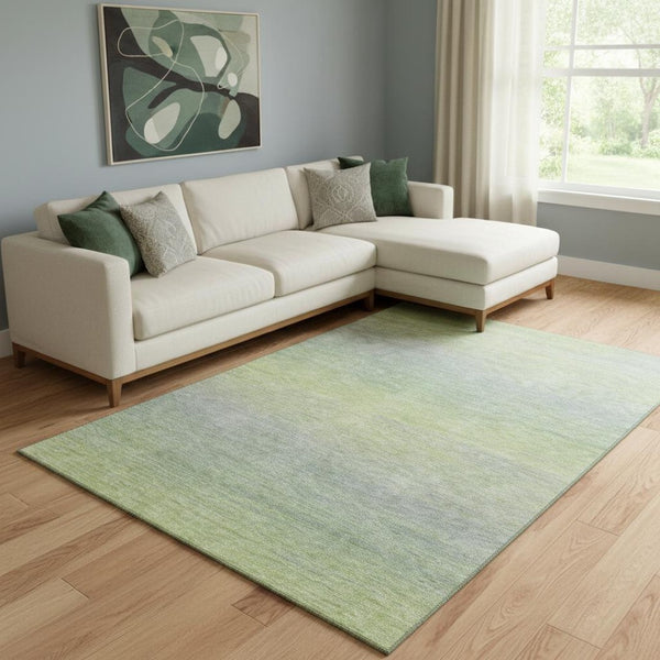 HomeRoots 8' Artichoke Green and Gray Striped Area Rug - Washable, UV Protected, Non-Slip for High Traffic Spaces 692767
