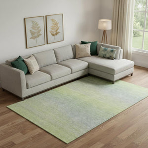 HomeRoots 9' X 12' Artichoke Green & Gray Striped Washable Area Rug – Durable, UV-Protected & Easy Care! 692768