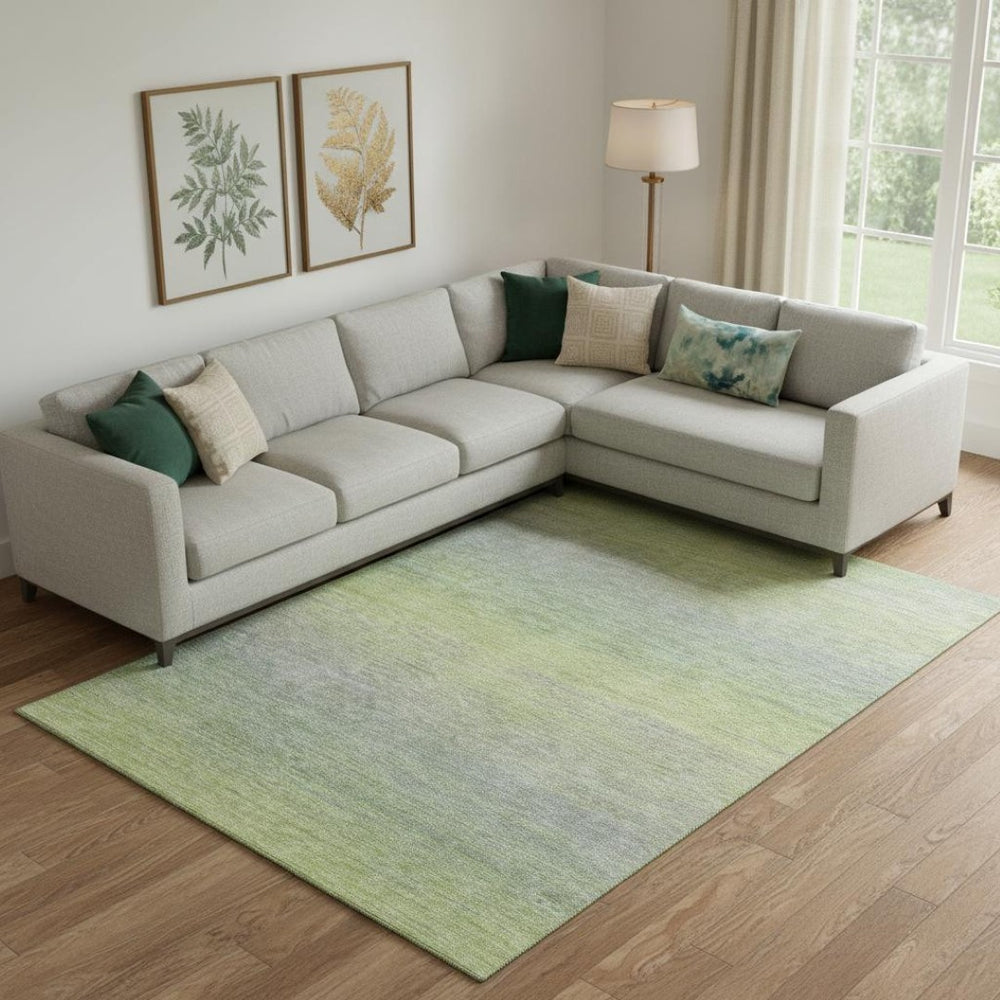 HomeRoots 10' X 14' Artichoke Green and Gray Striped Area Rug - Washable, UV-Protected, Durable Design! 692769