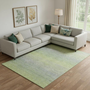 HomeRoots 10' X 14' Artichoke Green and Gray Striped Area Rug - Washable, UV-Protected, Durable Design! 692769