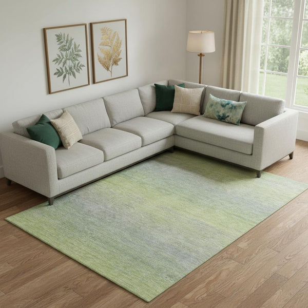 HomeRoots 10' X 14' Artichoke Green and Gray Striped Area Rug - Washable, UV-Protected, Durable Design! 692769