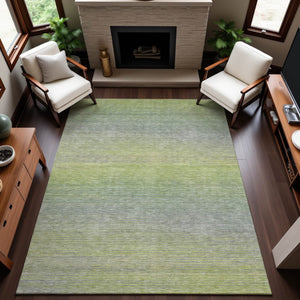 HomeRoots 10' X 14' Artichoke Green and Gray Striped Area Rug - Washable, UV-Protected, Durable Design! 692769