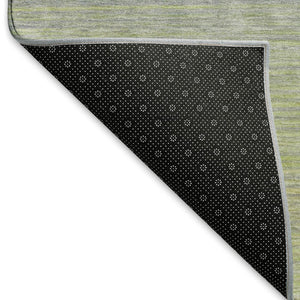 HomeRoots 10' X 14' Artichoke Green and Gray Striped Area Rug - Washable, UV-Protected, Durable Design! 692769