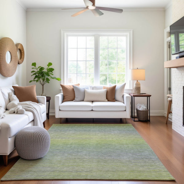 HomeRoots 10' X 14' Artichoke Green and Gray Striped Area Rug - Washable, UV-Protected, Durable Design! 692769
